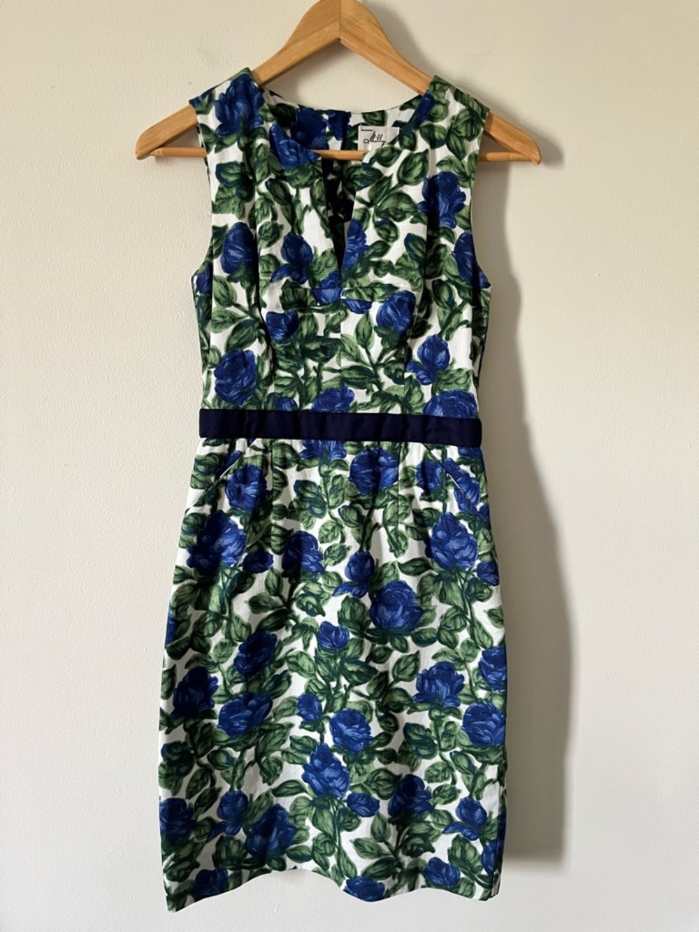 Milly of New York Blue Green Floral Cotton Sheath Dress Preppy Proper Sz 2